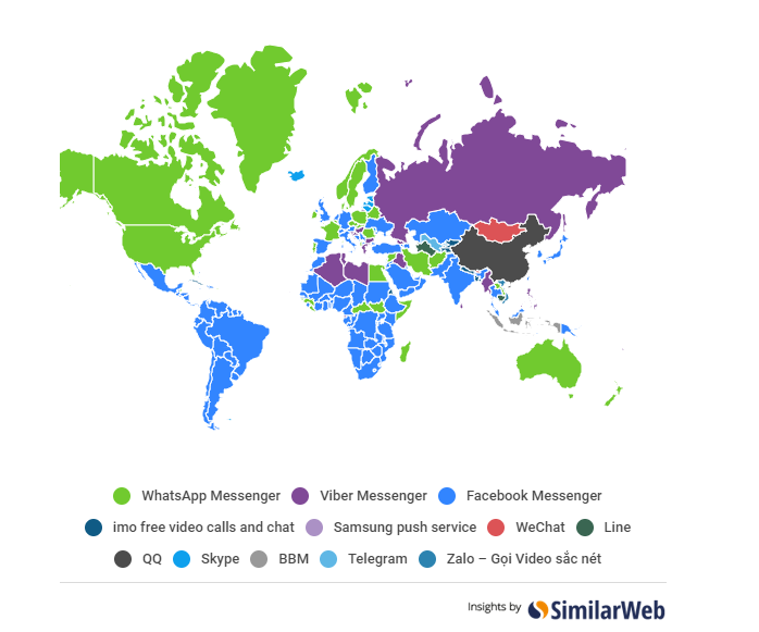 Второй по популярности мессенджер, декабрь 2017, Android. Данные Similarweb